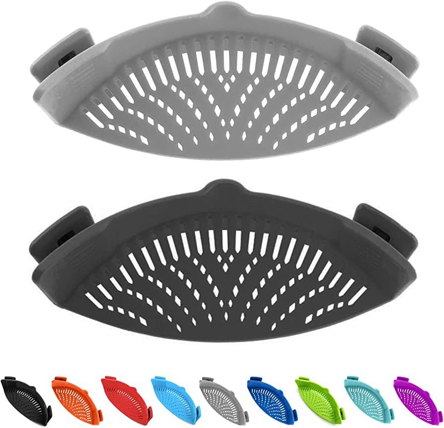 2 Pcs Clip on Strainer, Pot Strainer for Pasta Meat Vegetables Fruit, Silicone Strainer - Fit All... | Amazon (US)