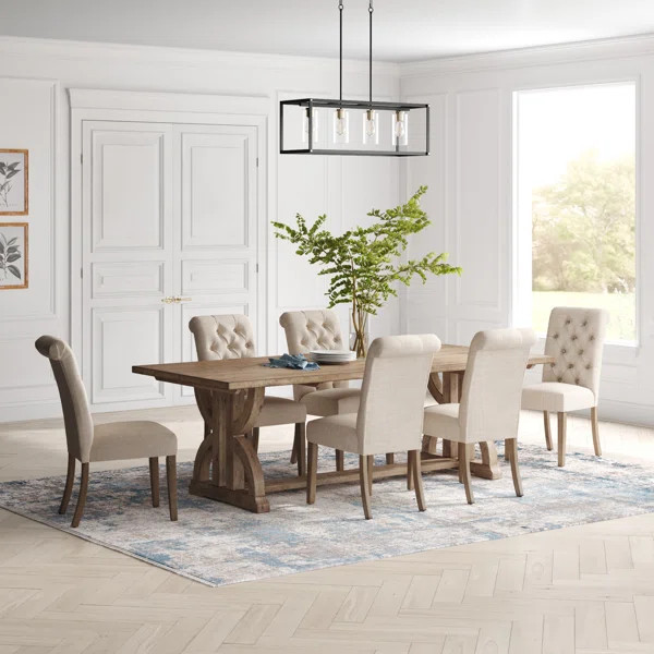 Aldrina 7 - Piece Solid Wood Trestle Dining Set | Wayfair North America