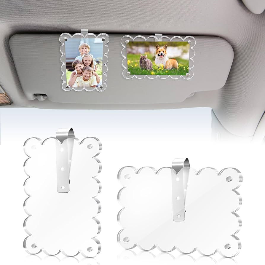 2 PCS Scalloped Car Photo Holder, 3.15 x 4.72 in Acrylic Car Picture Holder, Clear Photo Car Viso... | Amazon (US)