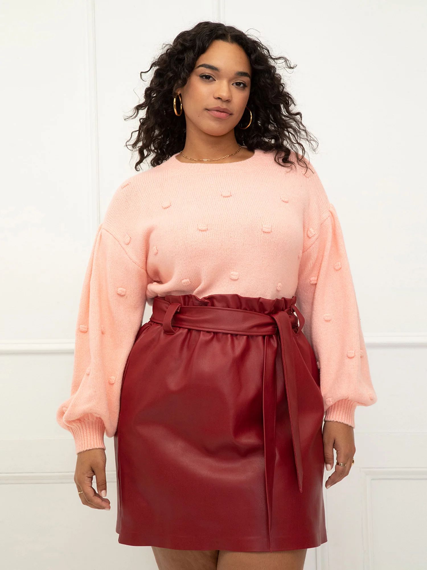 ELOQUII Elements Women's Plus Size Fashion Bobble Balloon Sleeve Sweater - Walmart.com | Walmart (US)
