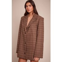 Brown Check Oversized Structured Blazer Dress | PrettyLittleThing UK