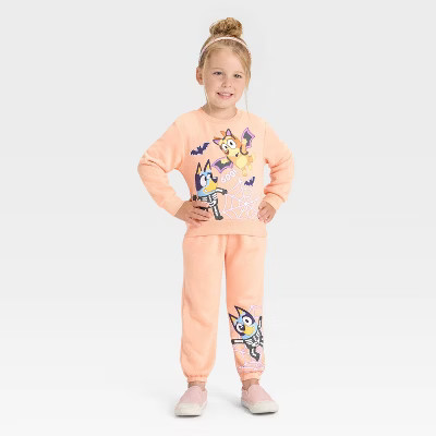 Toddler Girls' 2pc Bluey Halloween Fleece Sweatshirt and Pants Set - Orange 3T | Target