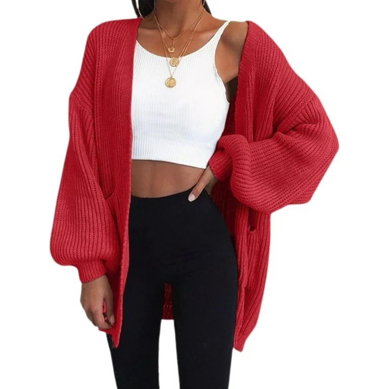 Womens Oversized Chunky Open Front Cardigan Sweaters Cable Knit Long Sleeve Boyfriend Batwing Sle... | Walmart (US)