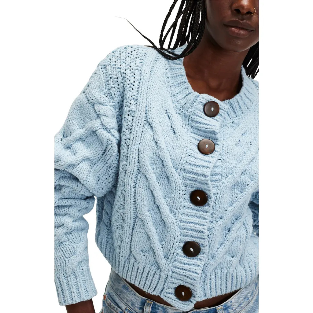 Free People Bonfire Cable Knit Cardigan in Boardwalk Blue at Nordstrom Rack, Size Small | Nordstrom Rack