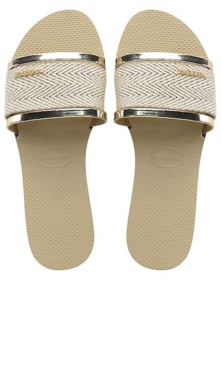 Havaianas You Trancoso Premium Slide in Beige,Metallic Gold. - size 39/40 | Revolve Clothing (Global)