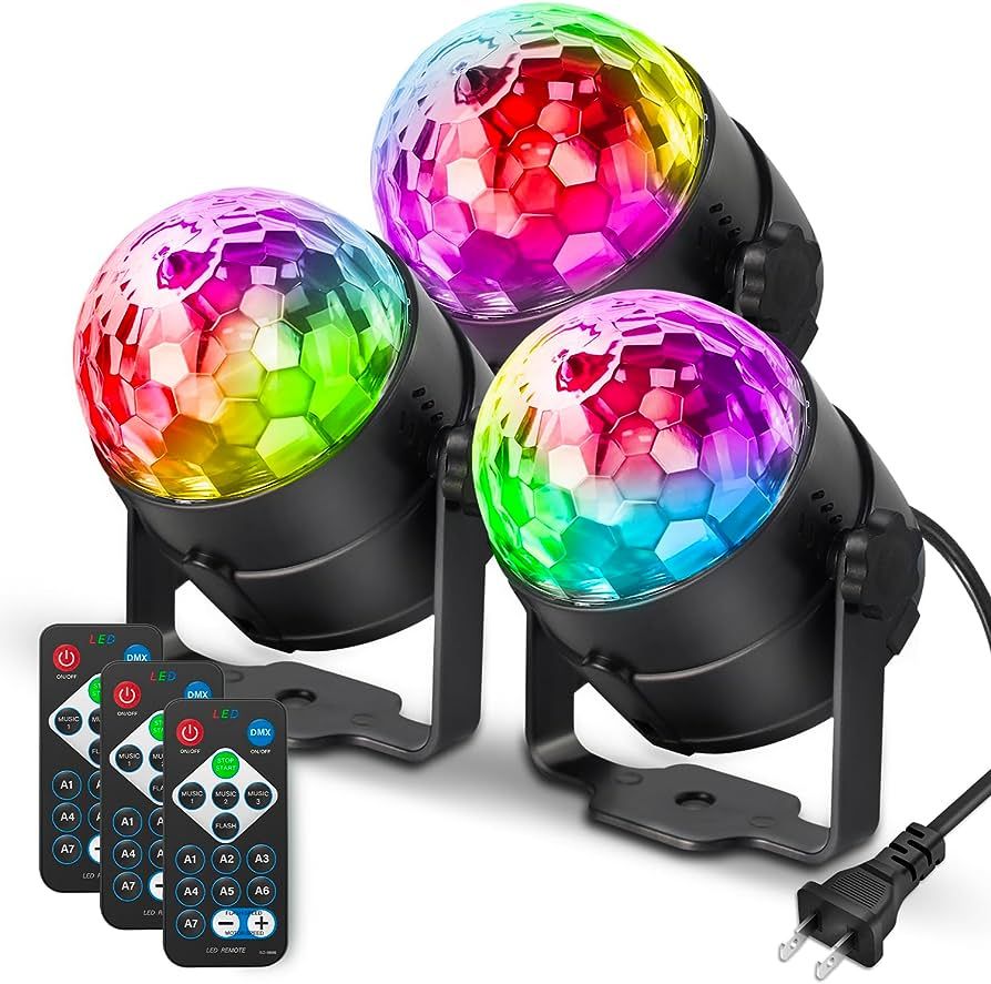[3-Pack] Party Lights, DJ Disco Ball Strobe 7 Colors Sound Activated Stage Light with Remote Cont... | Amazon (US)