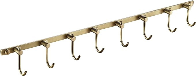 WINCASE Antique Brass Hook Rack, 8 Hooks Coat Rack, Bath Wall Hook Rack Vintage Mounted Brushed B... | Amazon (US)