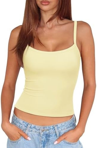 SUUKSESS Women Built in Bra Tank Tops Double Line Going Out Basic Square Neck Camisole Top | Amazon (US)