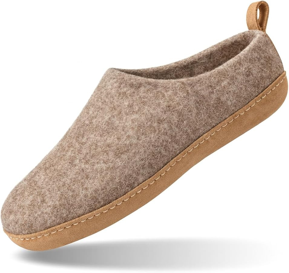 Wool Slippers with Leather Sole 100% Felted Wool Indoor House Shoes Unisex for Men & Women – Br... | Amazon (US)