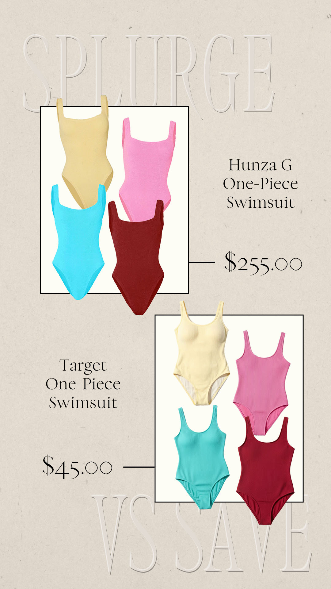 Splurge vs Save | Save vs Splurge | Hunza G Look for Less | Swimsuit | Swimwear 

 #LTKSeasonal #LTKSaleAlert #LTKTravel