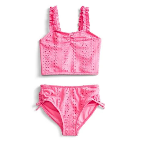 Wonder Nation Girls Ruffle Eyelet Tankini Swimsuit, 2-Piece, Sizes 4-18 | Walmart (US)