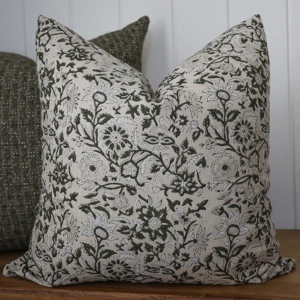 Yule Green Floral Block Print Pillow Cover | Hackner Home (US)