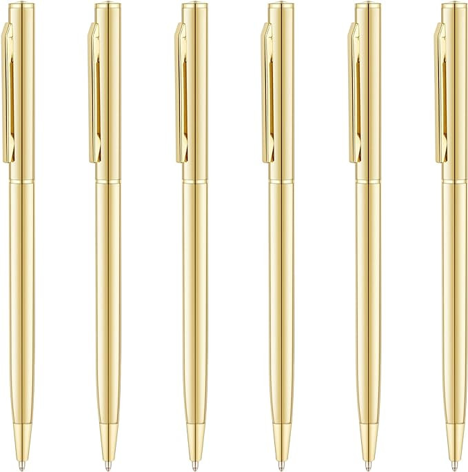 Unibene 6 Pack Gold Slim Ballpoint Pens Black ink Medium Point(1 mm), Nice Gift for Wedding Busin... | Amazon (US)