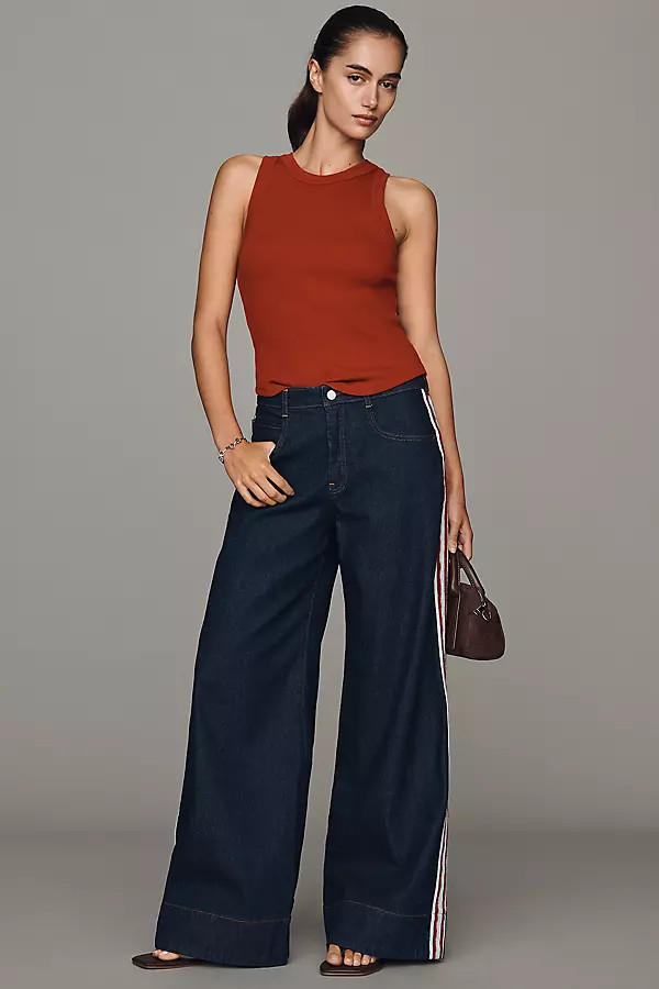 Azura High-Rise Wide-Leg Track Stripe Jeans | Anthropologie (US)