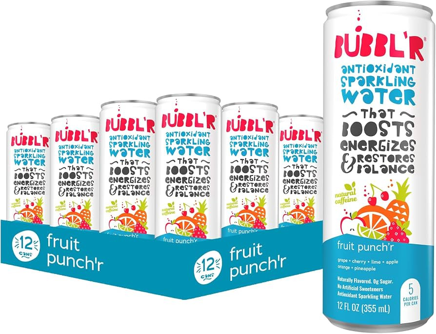 BUBBL'R fruit punch'r, Antioxidant Sparkling Water with Natural Caffeine, 0g Sugar, Gluten Free, ... | Amazon (US)