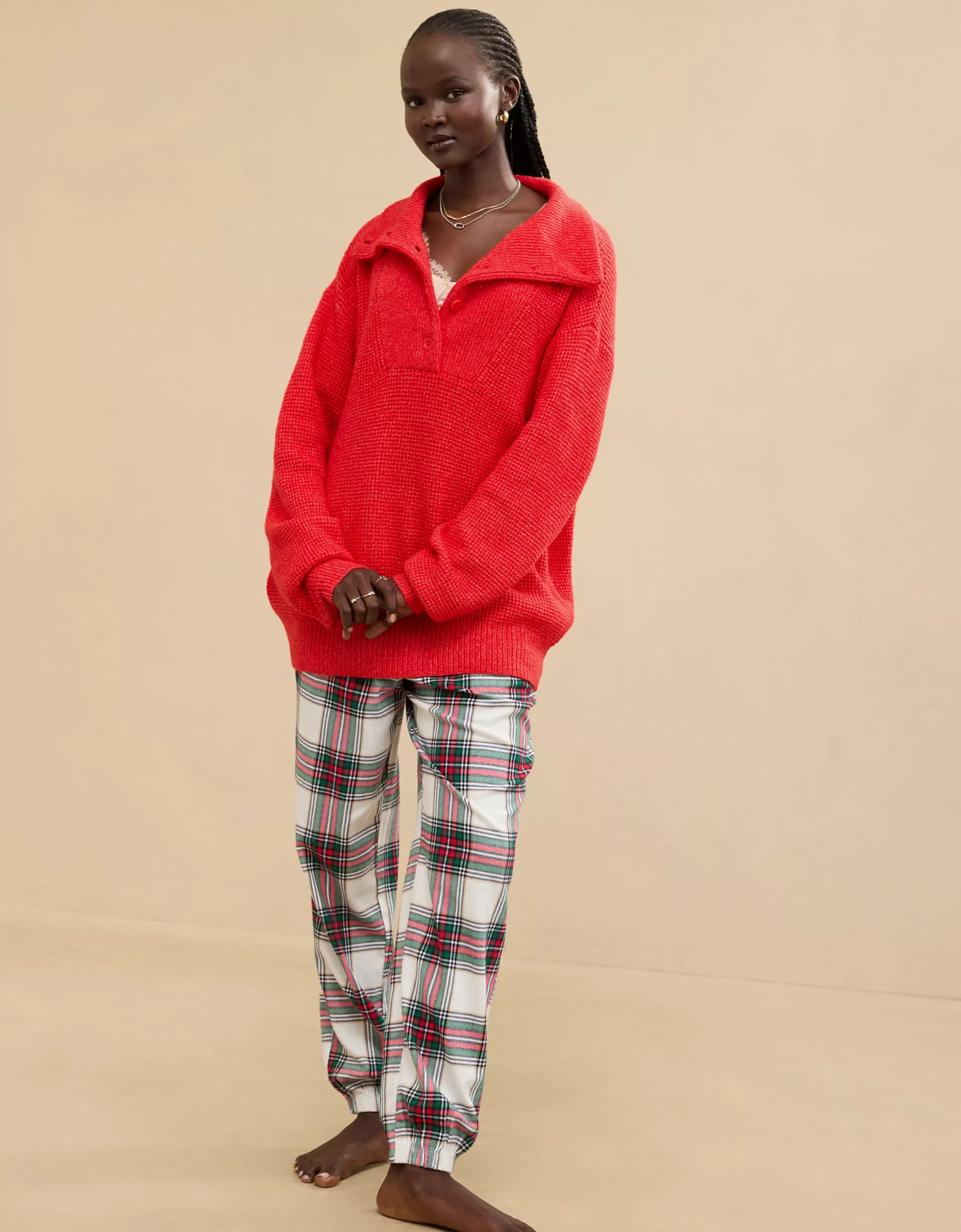 Aerie CozyUp Waffle Button Sweater | Aerie