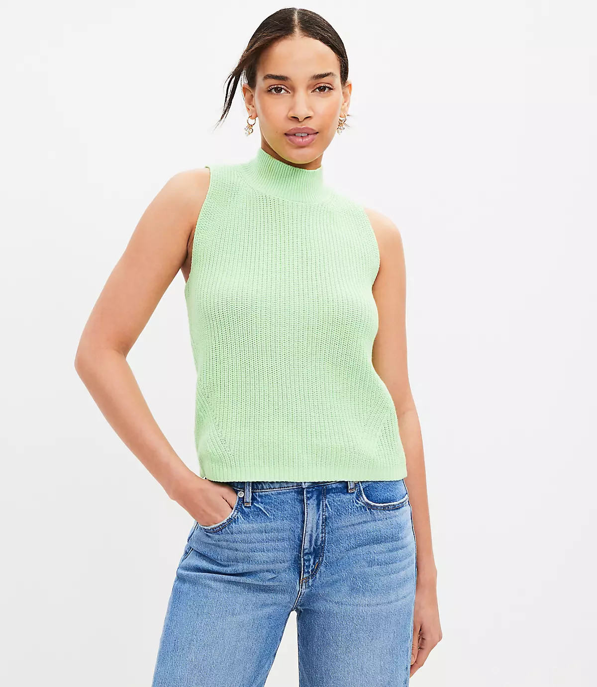 Ribbed Mock Neck Sleeveless Sweater | LOFT