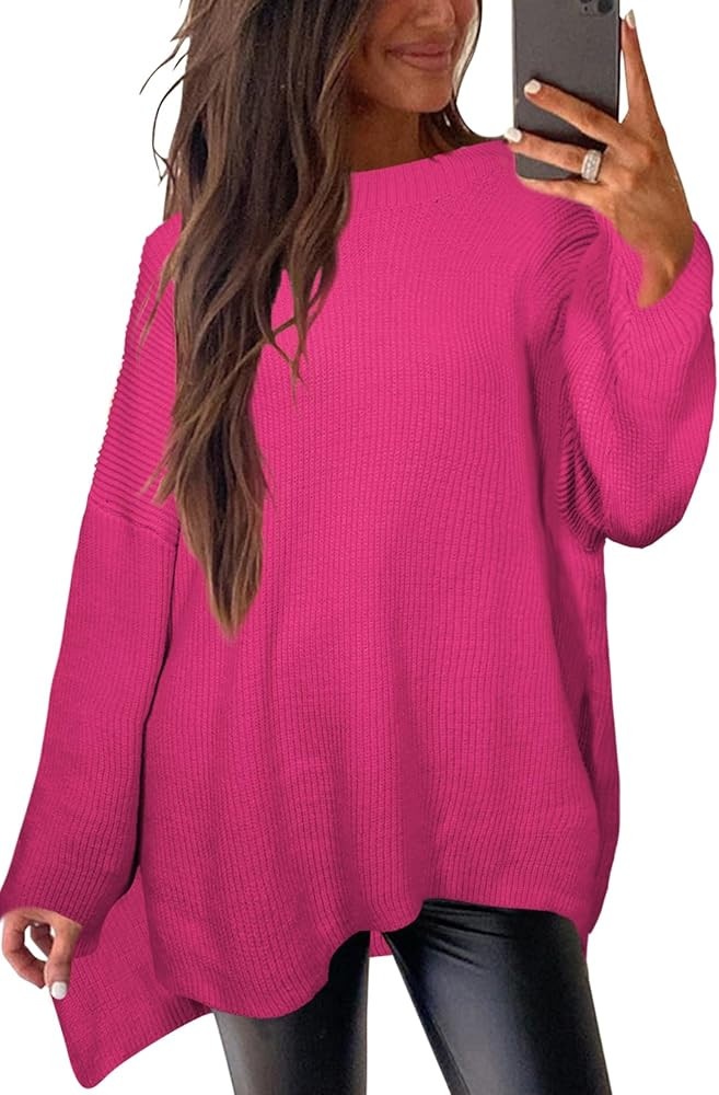 Women's Oversized Sweaters Batwing Long Sleeve Chunky Fall Winter Side Slit Tunic Pullover Knit T... | Amazon (US)