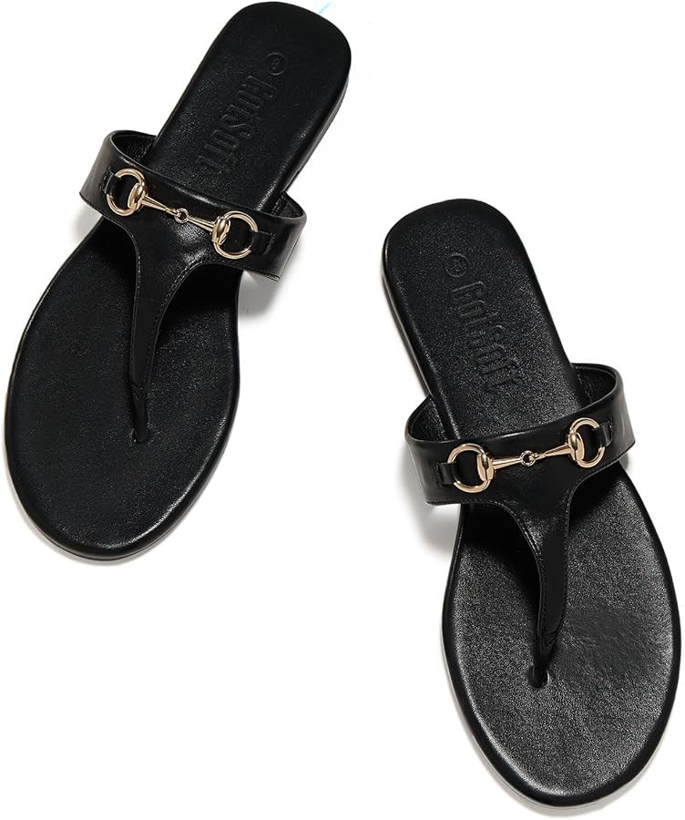 Women's Flat Sandals Metal Chain Flip Flops Summer Comfortable Slip on Slippers Dressy Shoes | Amazon (US)