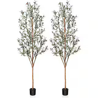 Cubilan 7 ft. Green Artificial Olive Tree Fern in Pot | The Home Depot