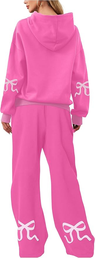 Livtany Women's 2 Piece Outfits Bow Trim Print Hoodie Sweatsuit Sets Oversized Sweatshirt Wide Le... | Amazon (US)