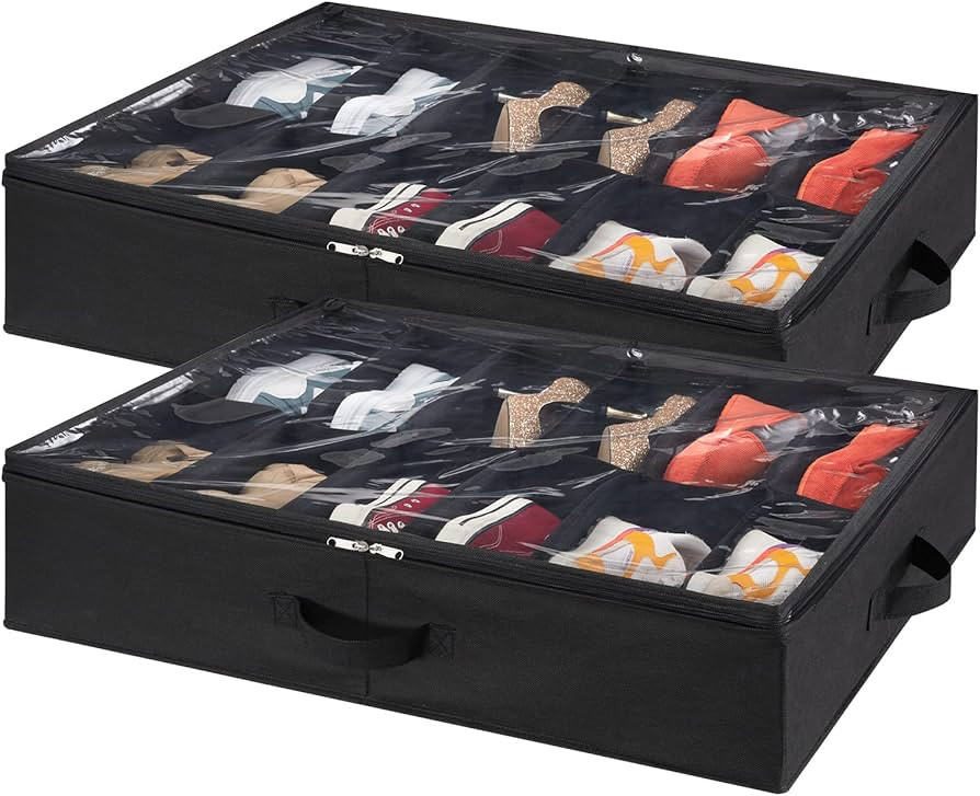 Lifewit Under Bed Shoe Storage Organizer Set of 2, 4.3 Inches Tall Low Profile Fabric Shoes Conta... | Amazon (US)