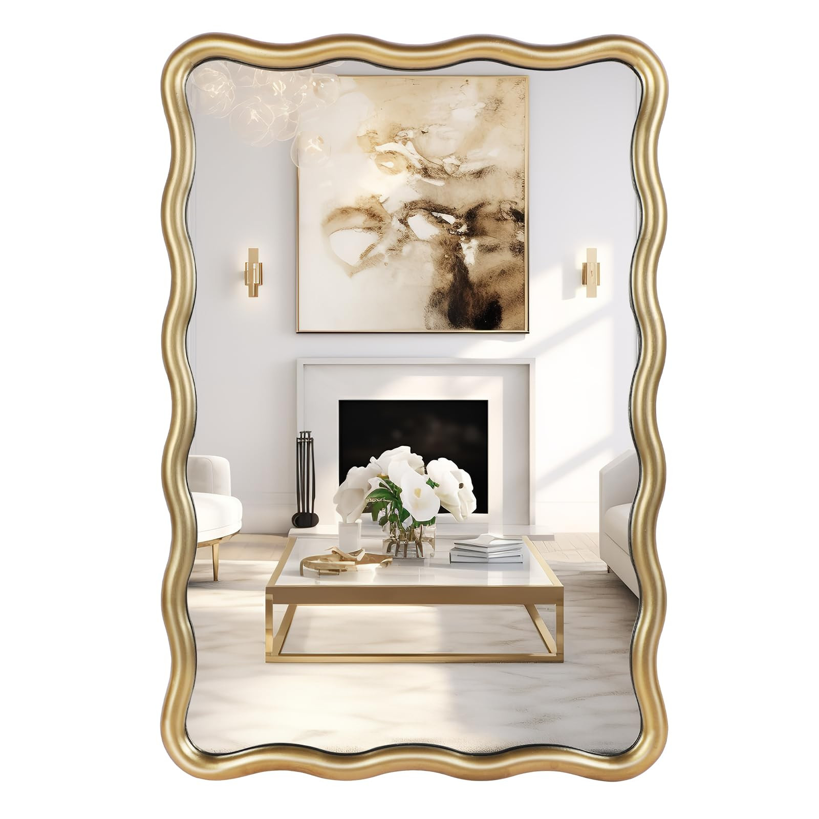 20''x30'' Rectangular Wavy Wall Mirror - Modern Decorative Bathroom Mirror with Scalloped for Mod... | Amazon (US)