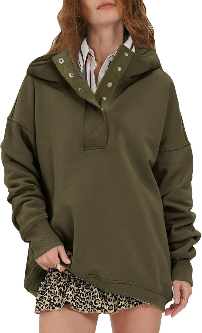 Gacaky Womens Oversized Hoodies Fleece Sweatshirts Button Henley Neck Pullover Tops Fashion Outfi... | Amazon (US)