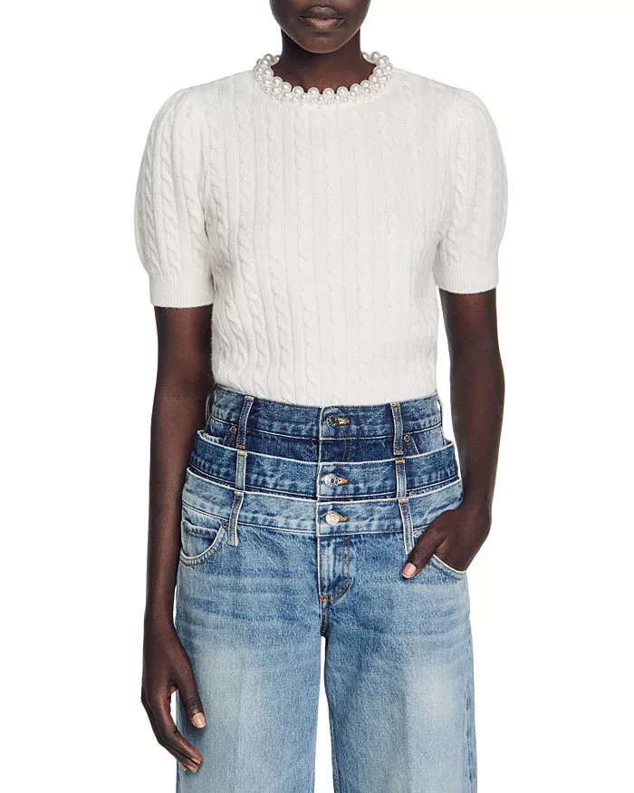 Sandro Madie Embellished Cable Knit Sweater Back to results -  Women - Bloomingdale's | Bloomingdale's (US)