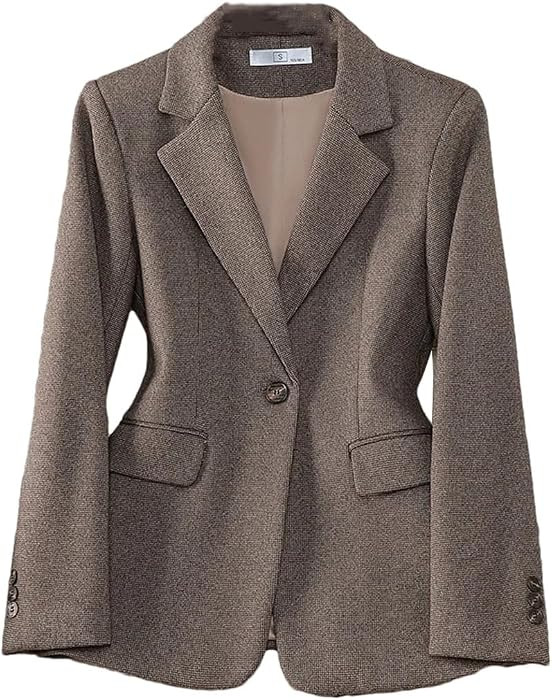 Women's Long Sleeve Single Button Formal Jacket Business Coat Office Slim Blazer Coat | Amazon (US)