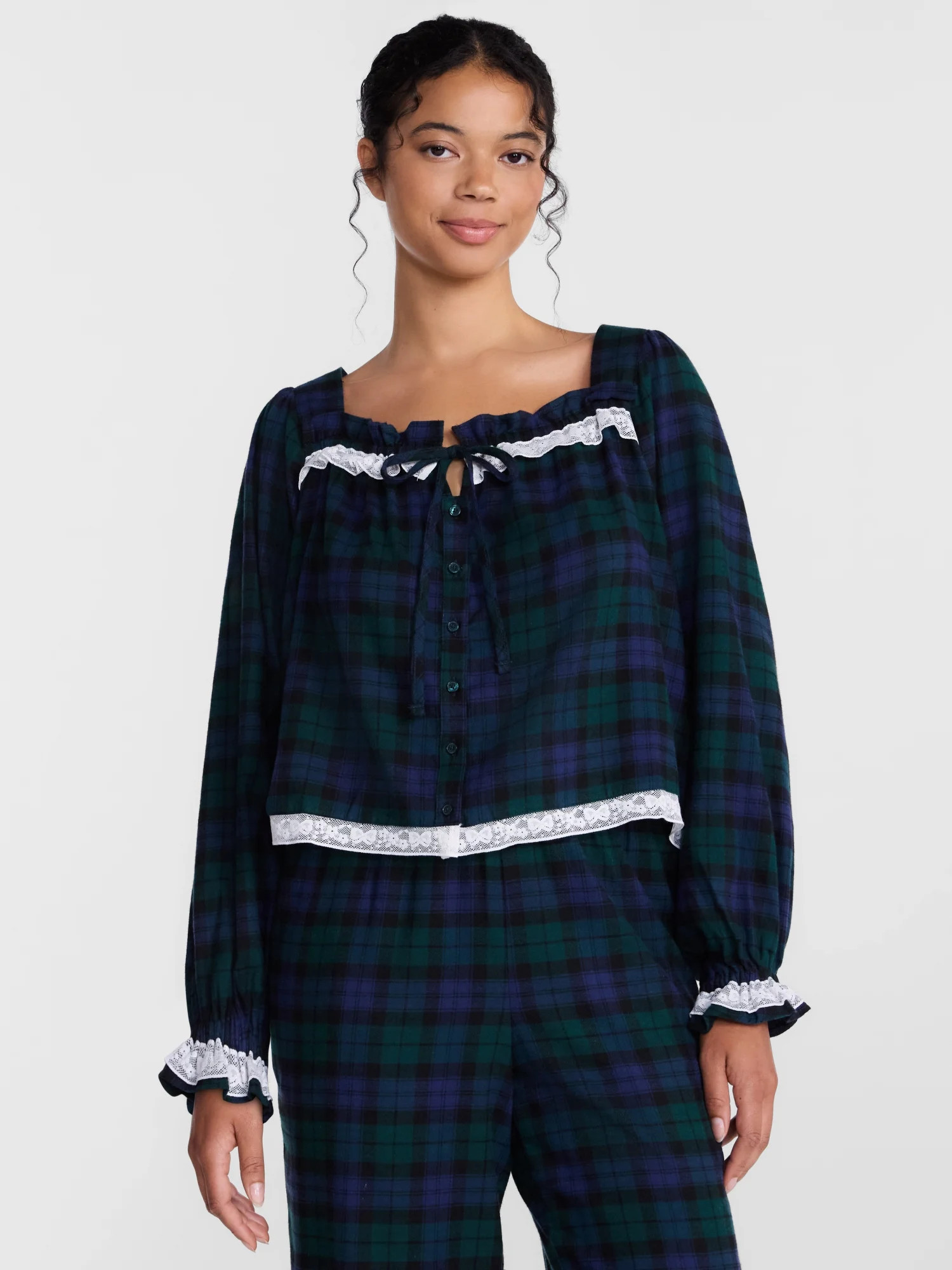 Joyspun Women's Flannel Peasant Long Sleeve Sleep Top, Sizes XS to 2X | Walmart (US)