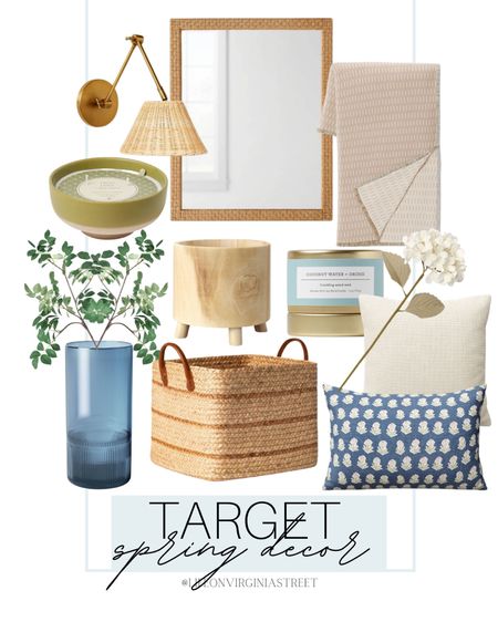 Target spring home decor! This includes faux stems, blue vase, woven storage basket, throw pillows, a rattan sconce, wooden planter, candles, throw blanket, mirror, and so much more! 

target, target home decor, target finds, target fanatic, target home, target spring decor, spring decor inspiration, spring finds, spring living room decor, living room inspiration, bedroom decor, coastal home, coastal style, beach house decor, affordable home decor

#LTKstyletip #LTKSeasonal #LTKhome