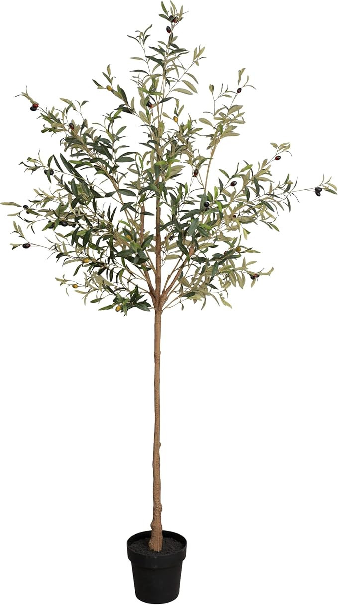 Olive Trees Artificial Indoor: Faux Olive Tree 7ft with Natural Wood Trunk and Realistic Fruits -... | Amazon (US)