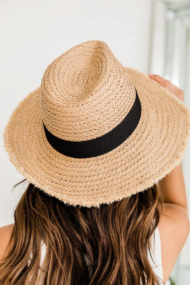 Social Hour Black Ribbon Tan Straw Hat | Pink Lily