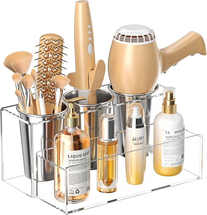 HIIMIEI Hair Tool Organizer, Acrylic Hair Dryer Holder, Bathroom Countertop Blow Dryer Stand Stor... | Amazon (US)