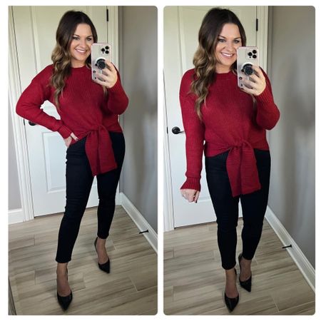 My sweater is on a ⚡️ deal. I really REALLY love this one! The tie waist sold me! So cute!  The quality is great and it comes in other colors! Fit is TTS. You’ll want to do high waisted pants with this one. 

#LTKSeasonal #LTKHoliday #LTKstyletip