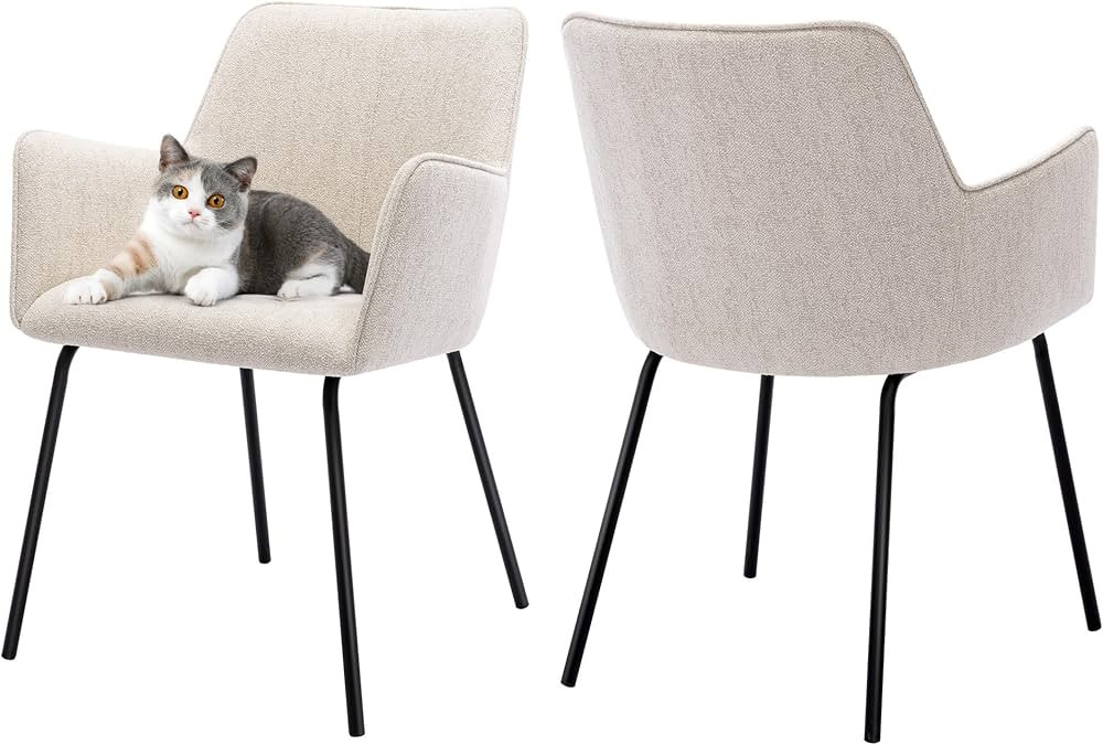 ONEVOG Beige Dining Chairs Set of 2, Kitchen Dining Room Chair with Curved Back Support, Upholste... | Amazon (US)