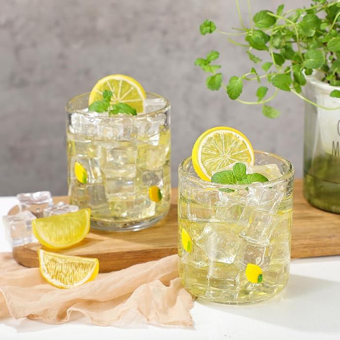 SiliFine 2 Pcs Lemon Icon Juice Glasses - 14oz Yellow Lemon Stemless Wine Drinking Coffee Glass C... | Amazon (US)