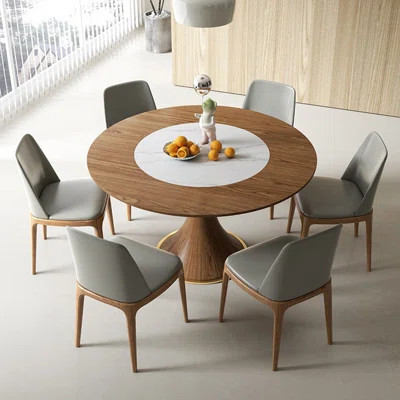 Simple Round Brown Solid Wood Dining Table Sets | Wayfair North America