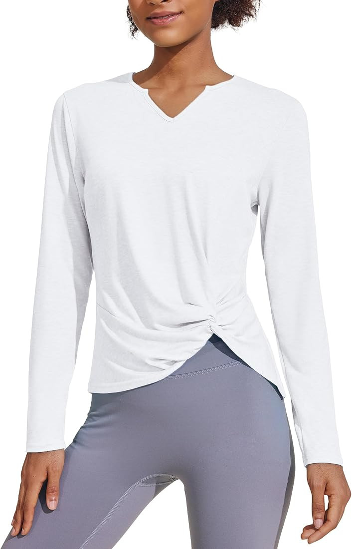 Pinspark Womens Long Sleeve Shirts Workout Tops V Neck Twist Front Hiking Yoga Running Casual T-S... | Amazon (US)