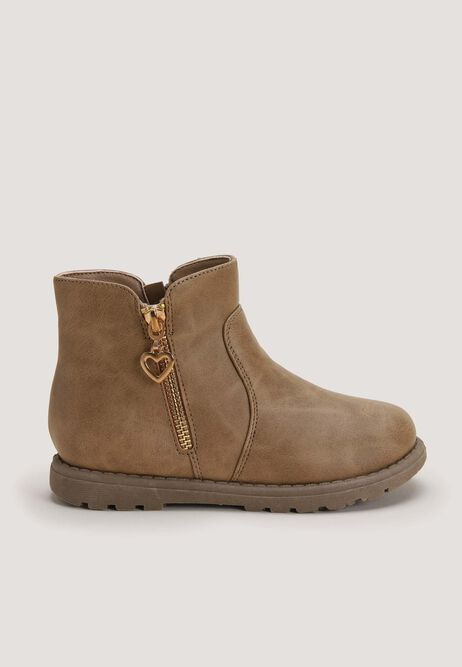 Younger Girls Tan Ankle Boot with Heart Charm | Peacocks