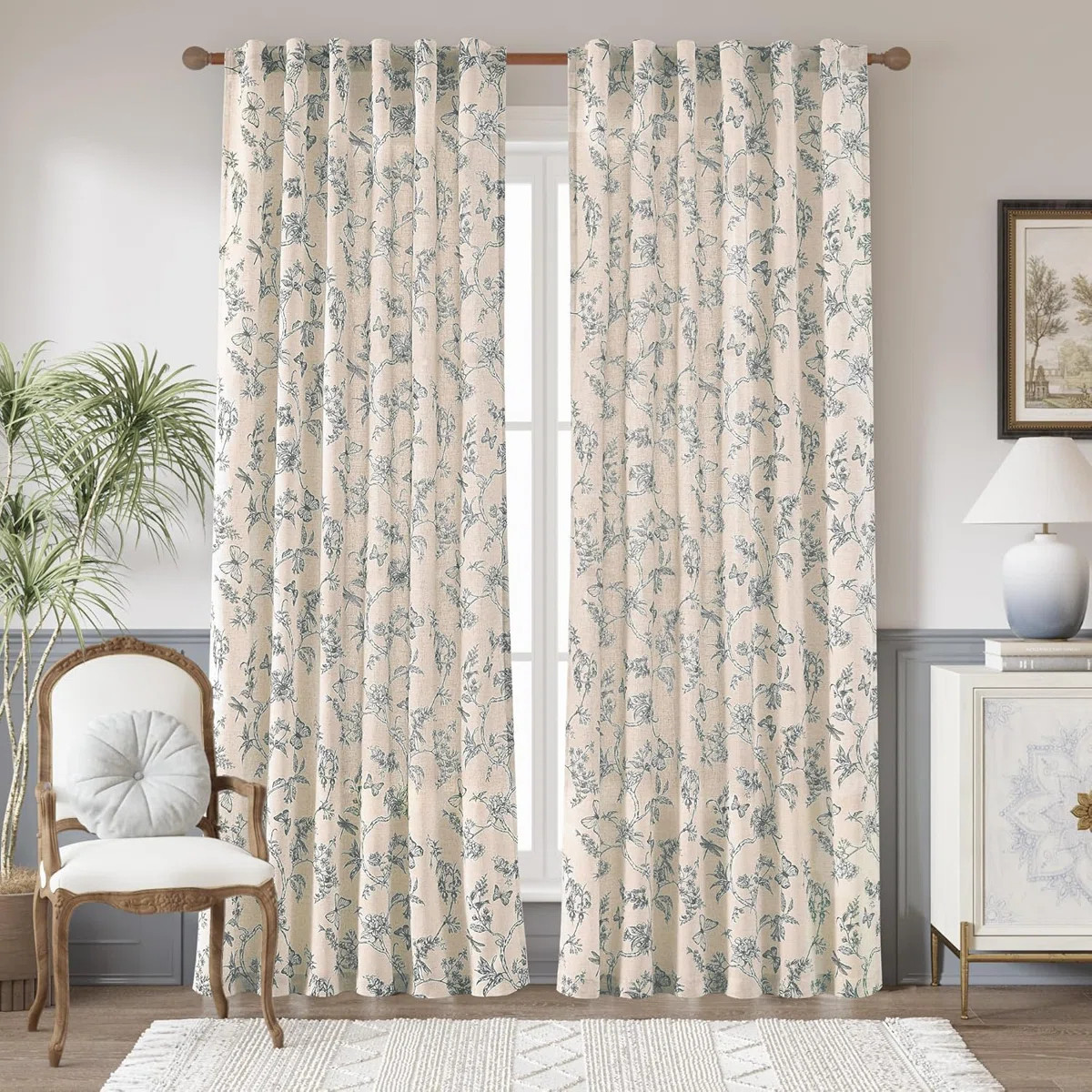 Linen Blend Semi-Sheer Rod Pocket French Country Floral  Curtains (Set of 2) | Wayfair North America