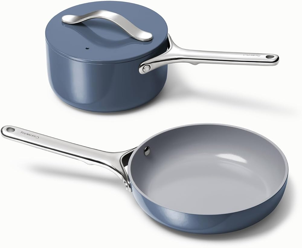 Caraway Mini Cookware Set - Non-Stick Ceramic Fry Pan (1.05 qt, 8") & Sauce Pan (1.75 qt) - Non T... | Amazon (US)
