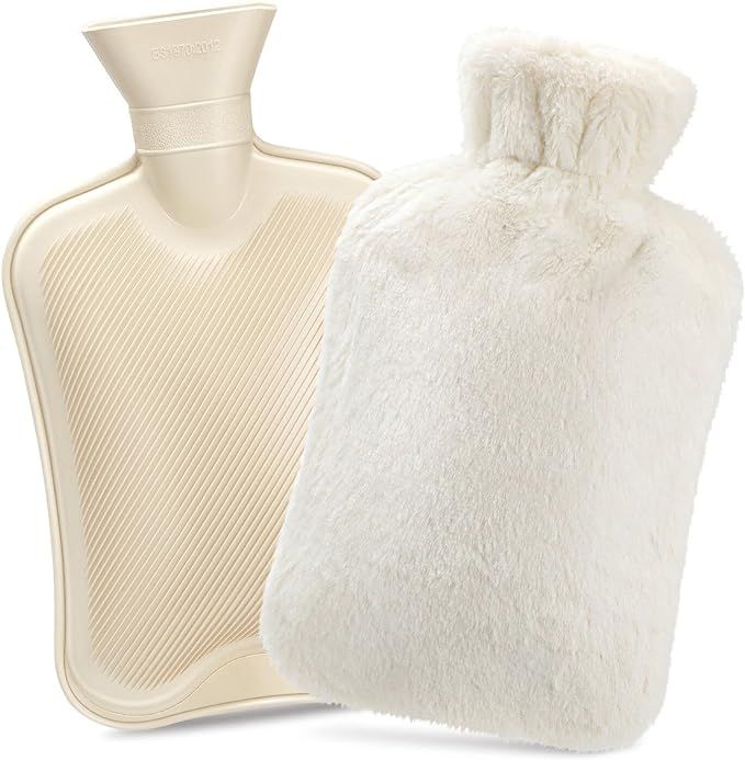 Hot Water Bottle with Cover, 2L Large Capacity, Premium Natural Rubber Hot Water Bag Cover, Furry... | Amazon (UK)