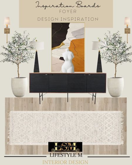 Foyer design inspiration. Recreate the look by shopping the pieces below. Black console table, foyer runner, white planters, black table lamps, table decor, wall art, wall sconce lights, faux olive tree, wood floor tile.

#LTKhome #LTKSeasonal #LTKstyletip