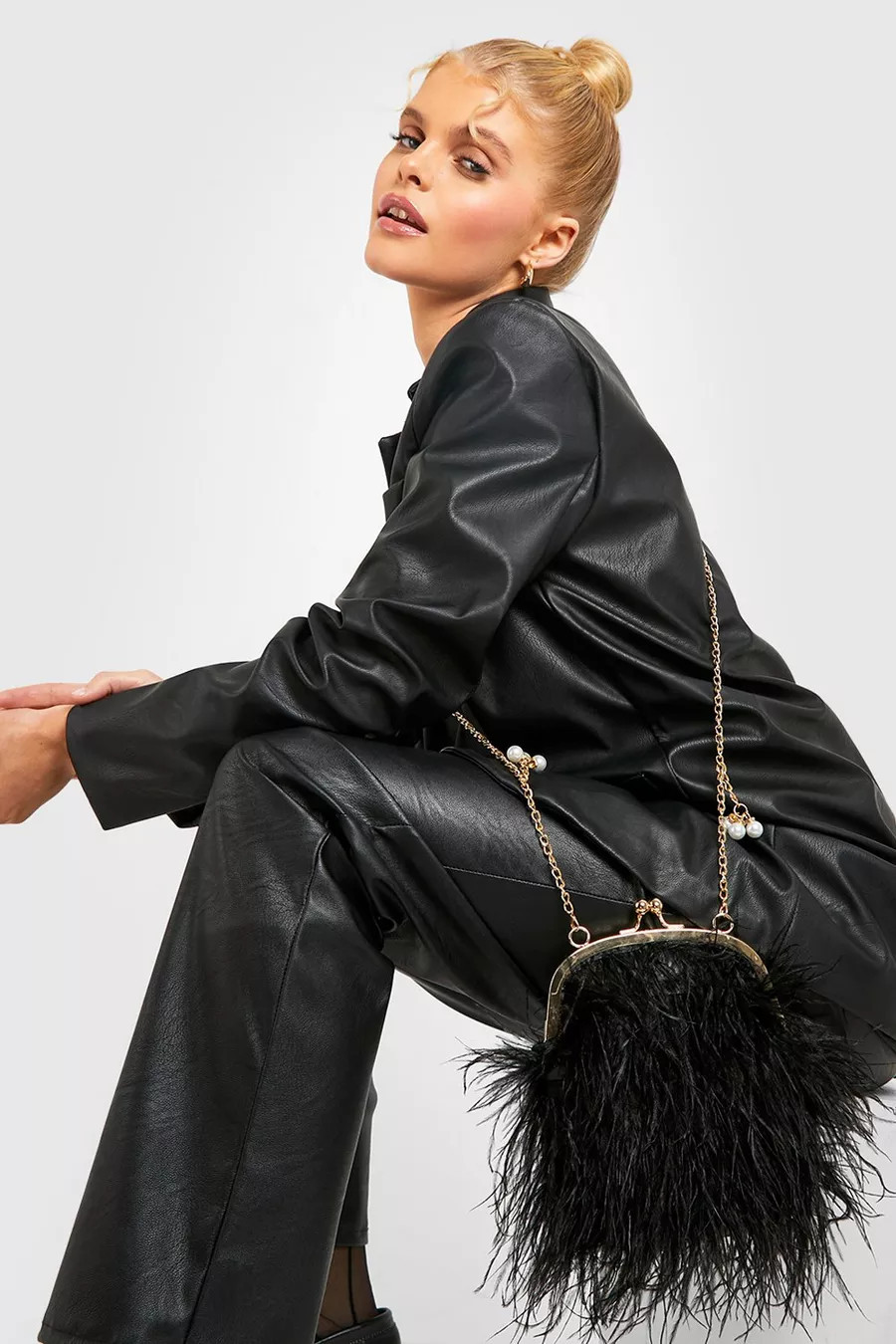 Feather Chain Strap Crossbody Bag | Boohoo.com (UK & IE)