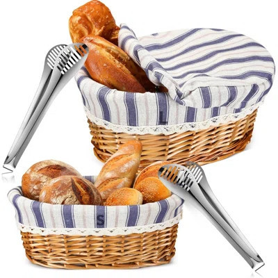 2 Set 11" 12" Wicker Bread Basket For Serving Large Rattan Bread Serving Basket Woven With Removable Liner Cover Tong, Fruit Food Storage Easter Picni | Wayfair North America