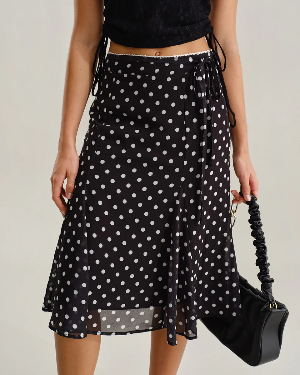 Black Polka Dot Mermaid Midi Skirt | rihoas.com