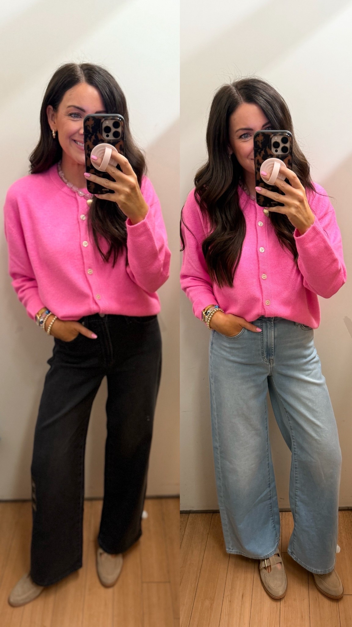 Viral sweatpants jeans 50% off + an additional 10% off in your cart—only $40 (vs $89!) ! Wearing a 4 in the black & 2 in the light wash. I truly think if you’re between go down! Wearing a medium in pink cardigan 
•jeans 40% off!!! 

#LTKootd #LTKSaleAlert #LTKSeasonal