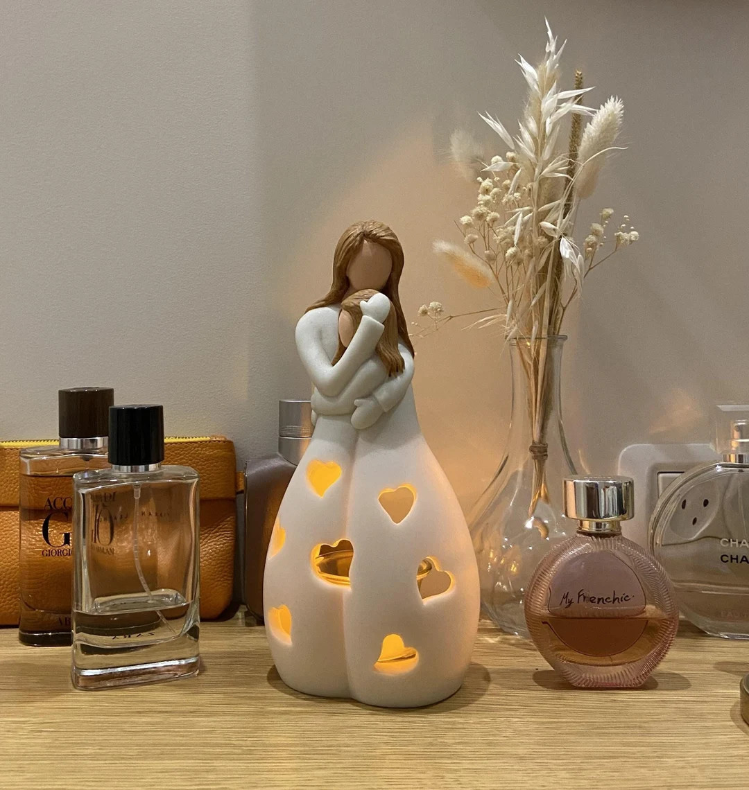 Hand-painted Mother-daughter Candle Holder Statue - LED Flickering Candle Included - Christmas, M... | Etsy (US)